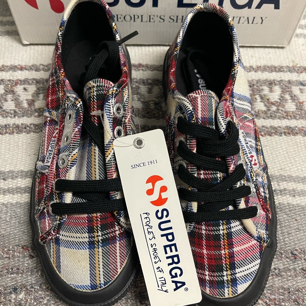 SUPERGA WHITE MULTI PLAID SNEAKERS NWT SZ 6 - Picture 3 of 7